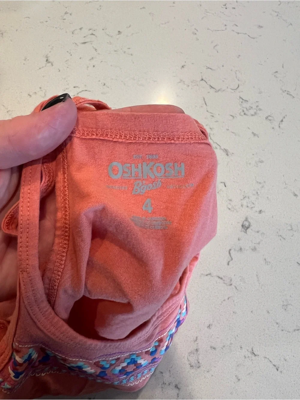 Oshkosh Girls' Coral Tank Top with Embroidered Aztec print on front - 4